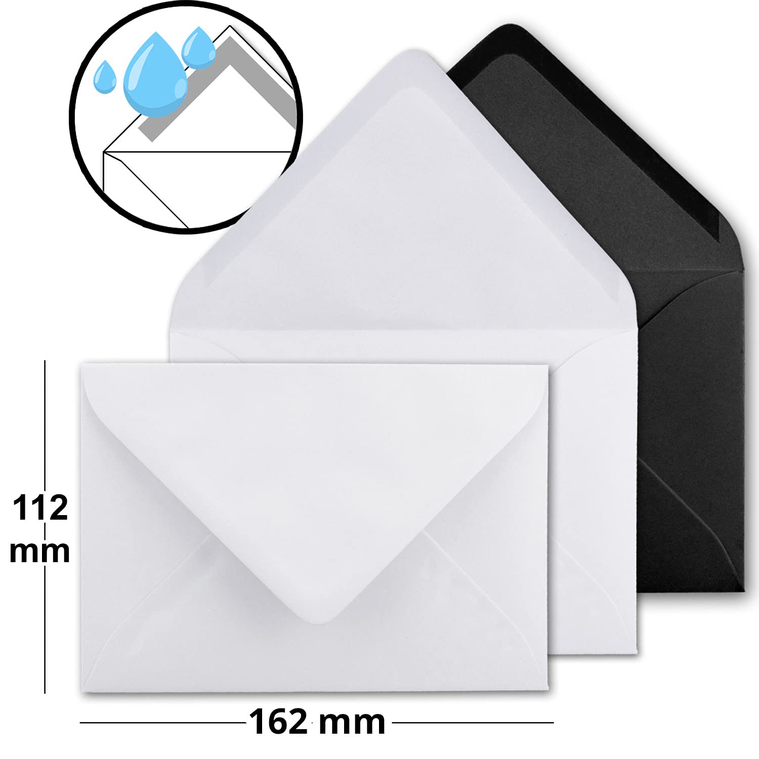 NEUSER PAPIER Pacchetto di biglietti DIN A6 + C6 in bianco e nero, 300 biglietti doppi e 300 buste – con 300 fogli pieghevoli – Set di biglietti con buste