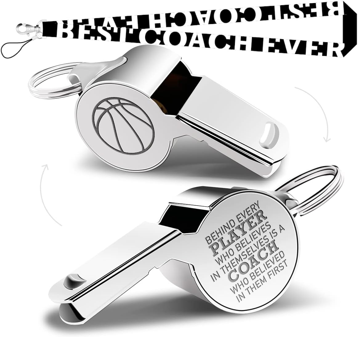 Whistle Basketball Coach Gifts Whistle for Coaches Teachers Whistle Emergency Coach Referee Lifeguard Loud Whistle for Men Women Referees School Sports Coaches Whistle with Lanyard Cheer Coach Gift.