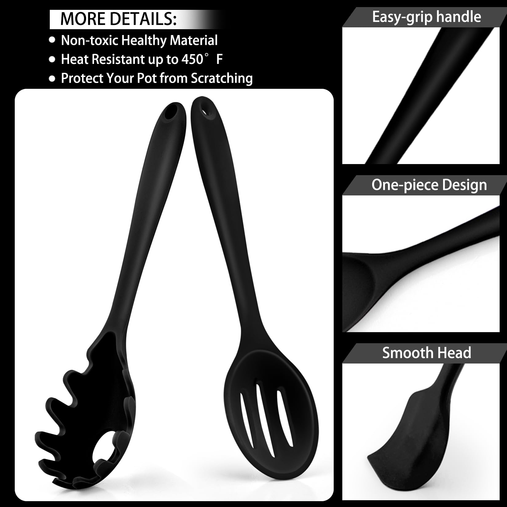 P&P CHEF - Juego de 7 utensilios de cocina resistentes al calor para utensilios de cocina antiadherentes, espátula para servir, espátula ranurada, cucharón de sopa, espátula, servidor de pasta,
