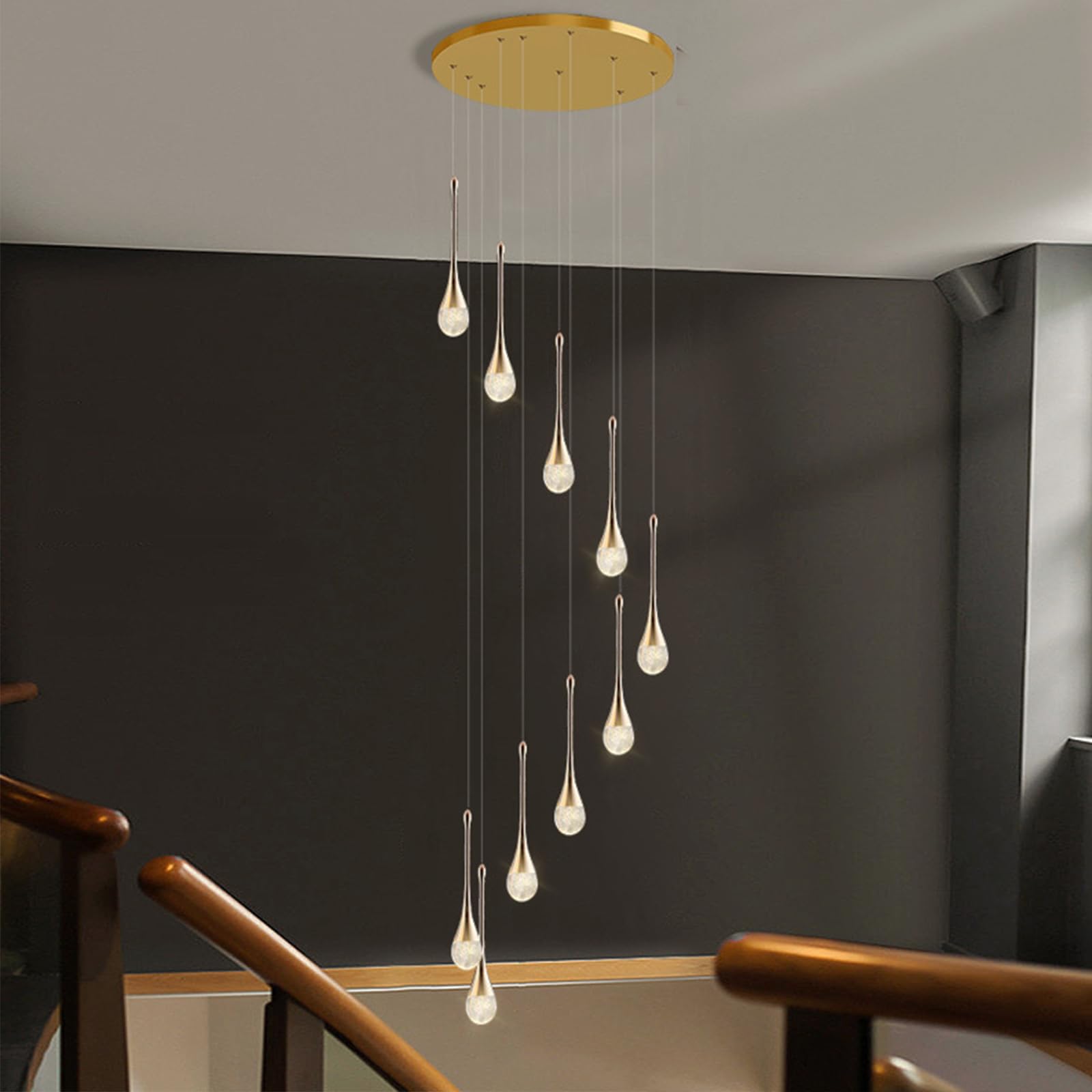 PCXEHUYP Water Drop Long Chandelier Crystal Lights in The Villa Living Room Restaurant Staircase Pendant Lamp Foyer High Ceiling (18head)