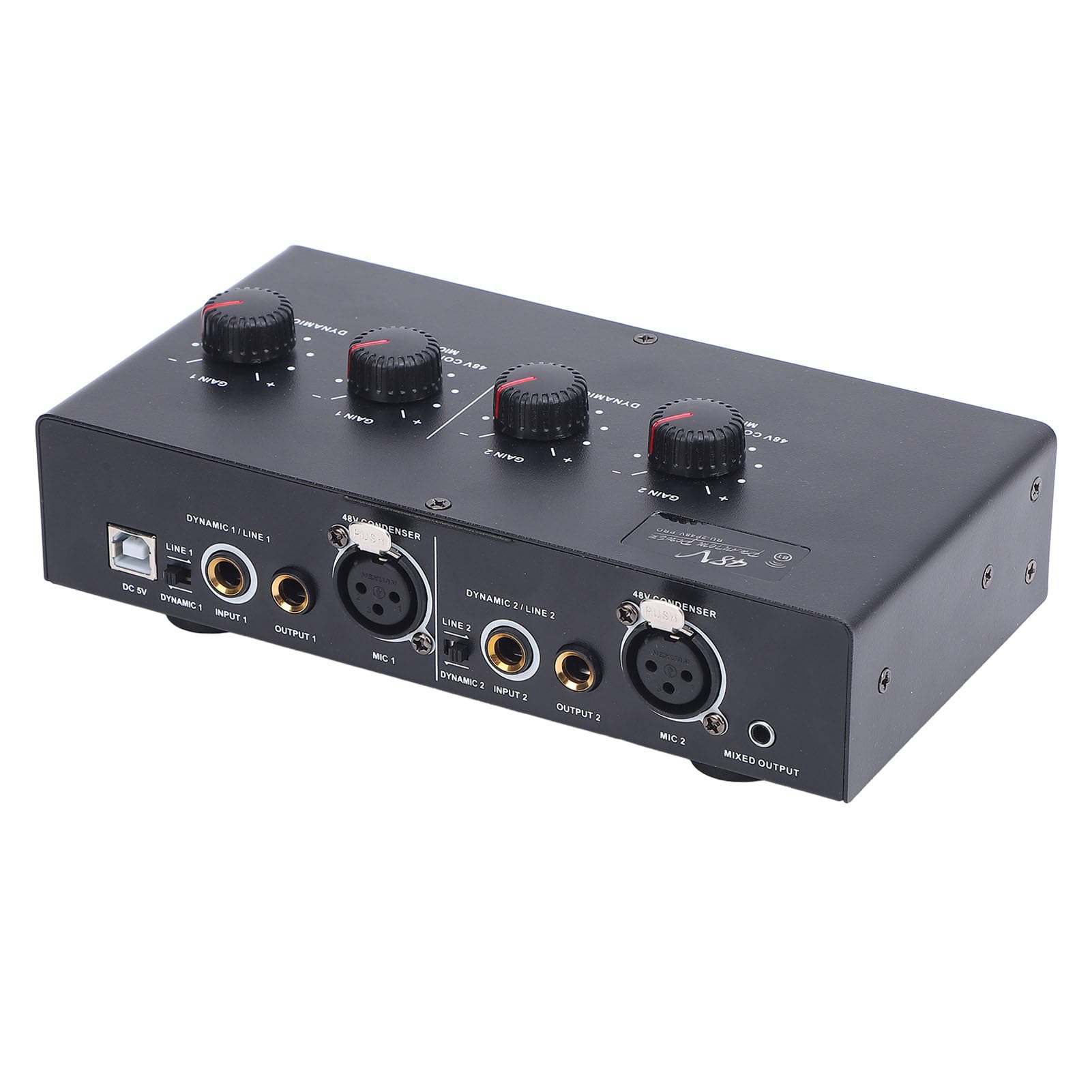 Qcwwy Wysoka stabilność 2 Wzmacniacz Mikrofonu Kanalizacyjnego, 48 -V -Phantom Power MIC Wzmacniacz USB dla Gitar, dla Inżynierów Dźwięku i Występów na żywo