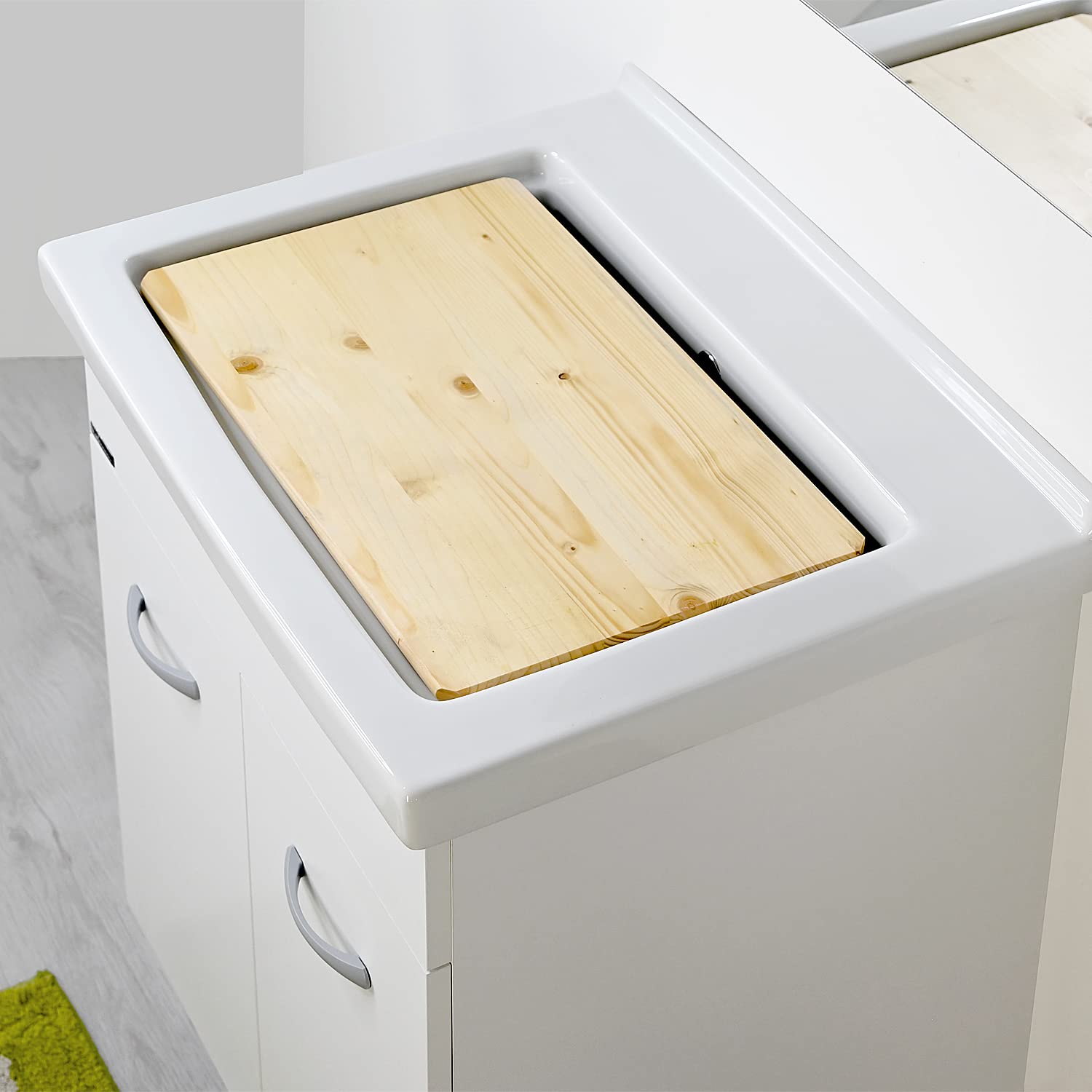 LAVATOIO PILOZZO RENO CERAMICA 60 x 50 TUTTA VASCA PER TOP O MOBILE DA INCASSO O INSTALLAZIONE CON STAFFE ANCHE IN ESTERNO INCLUSO DI PILETTA IN ACCIAIO E SIFONE (DX Foro Rubinetteria)
