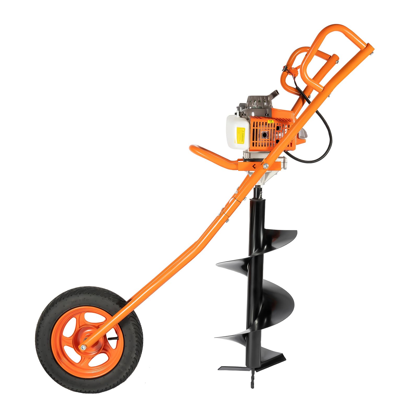 Trapano a benzina a 2 tempi, 63 CC 2,2 KW con ruote, trapano a benzina, trapano a terra con punte per trapano Ø 300 mm, punte per trapano da giardino Earth Auger con carriola (arancione)