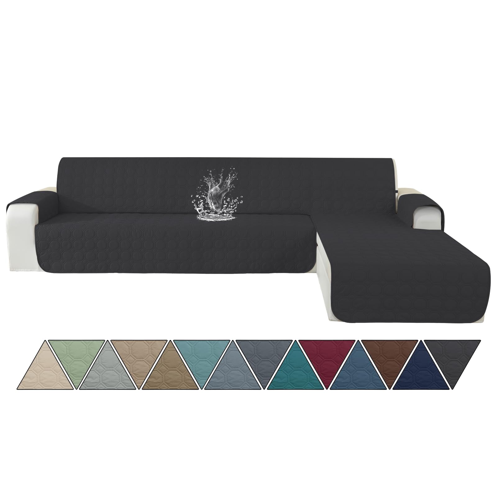 Ystyle Copridivano Impermeabile con Penisola 3 Posti (L 255 CM), Copridivano Angolare Destra/Sinistra Universale Reversibile, Copridivano Chaise longue Antigraffio Antimacchia, Nero