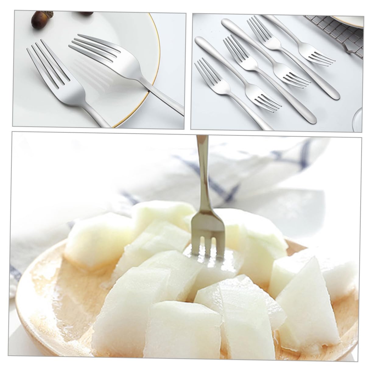 Tenedor de Postre de Acero Inoxidable, 24 Piezas, Plata | Juego Versátil y Cómodo, Formato Pequeño Portátil, Adecuado para Fruta y Mesa