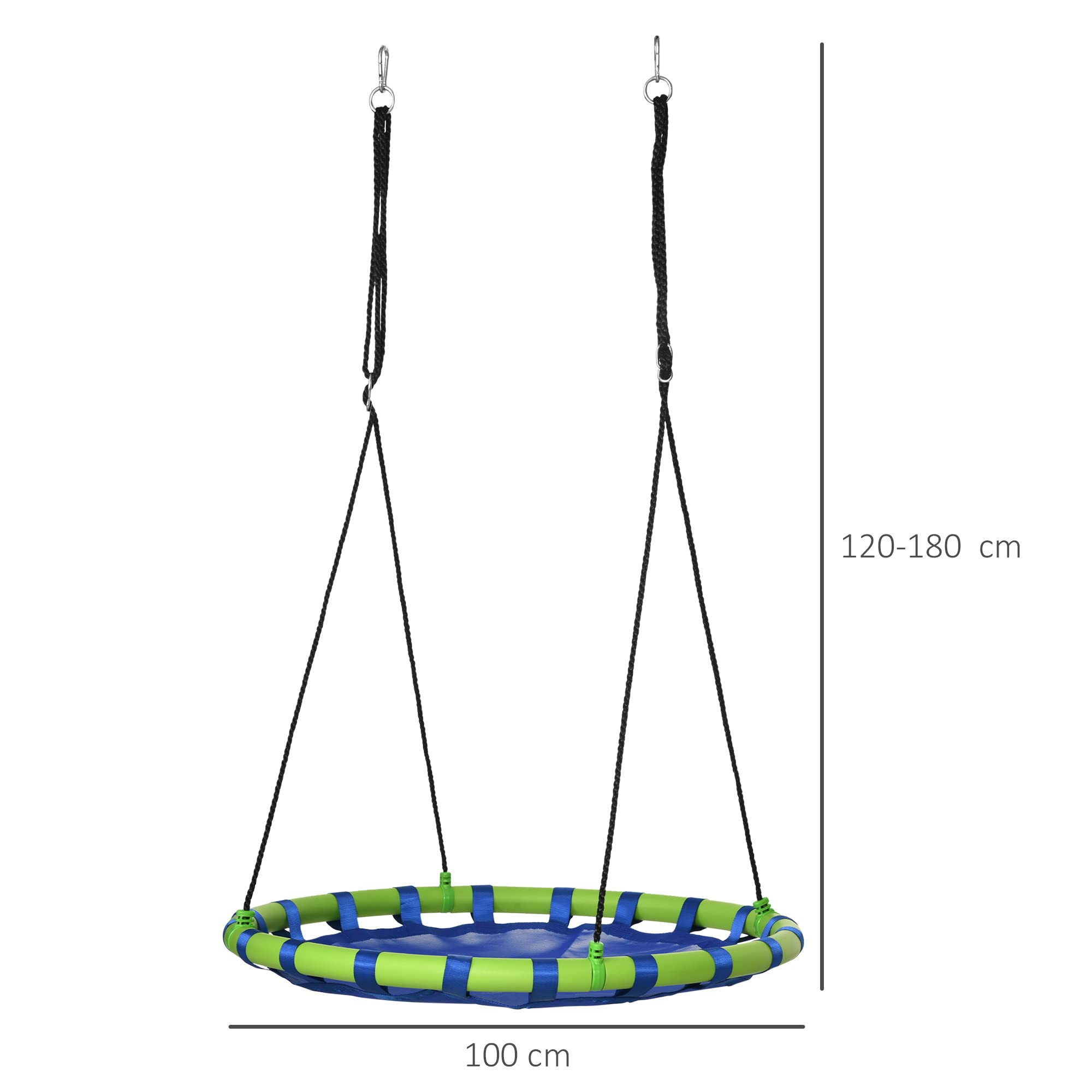 Outsunny Balançoire Nid d'Oiseau Ronde Ø 100 cm Réglable Jardin Bleu | à Suspendre, Enfant Adulte, Capacité de Charge 150 kg, Extérieur, Cadre en Acier, Textilène
