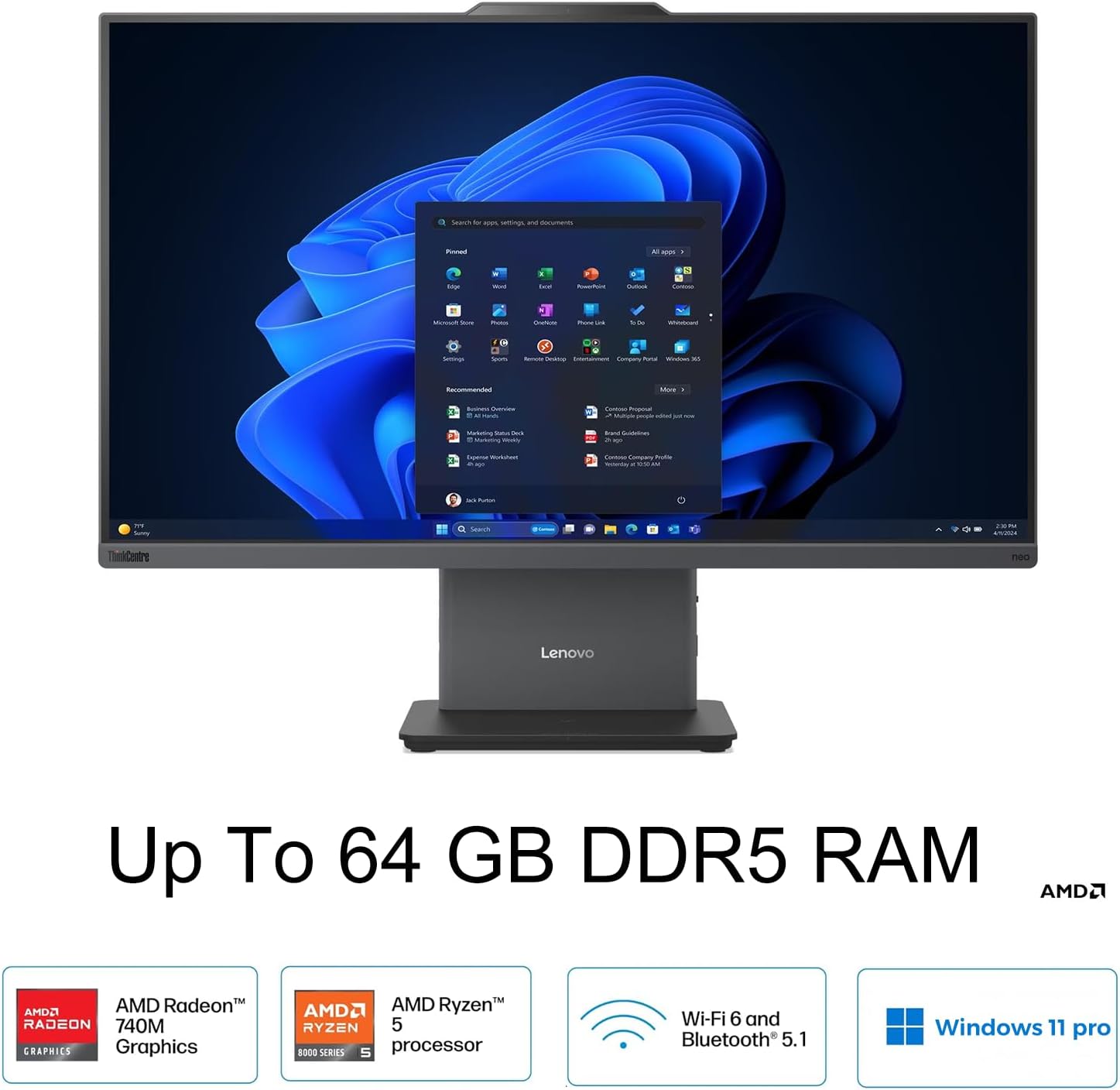 Lenovo 24" ThinkCentre All-in-One Desktop Computer • 6-core AMD Ryzen 5 Processor • 16GB DDR5 • 512GB SSD • Wi-Fi 6 • HDMI in&Out • Wired KB&Mouse • Windows 11 Pro