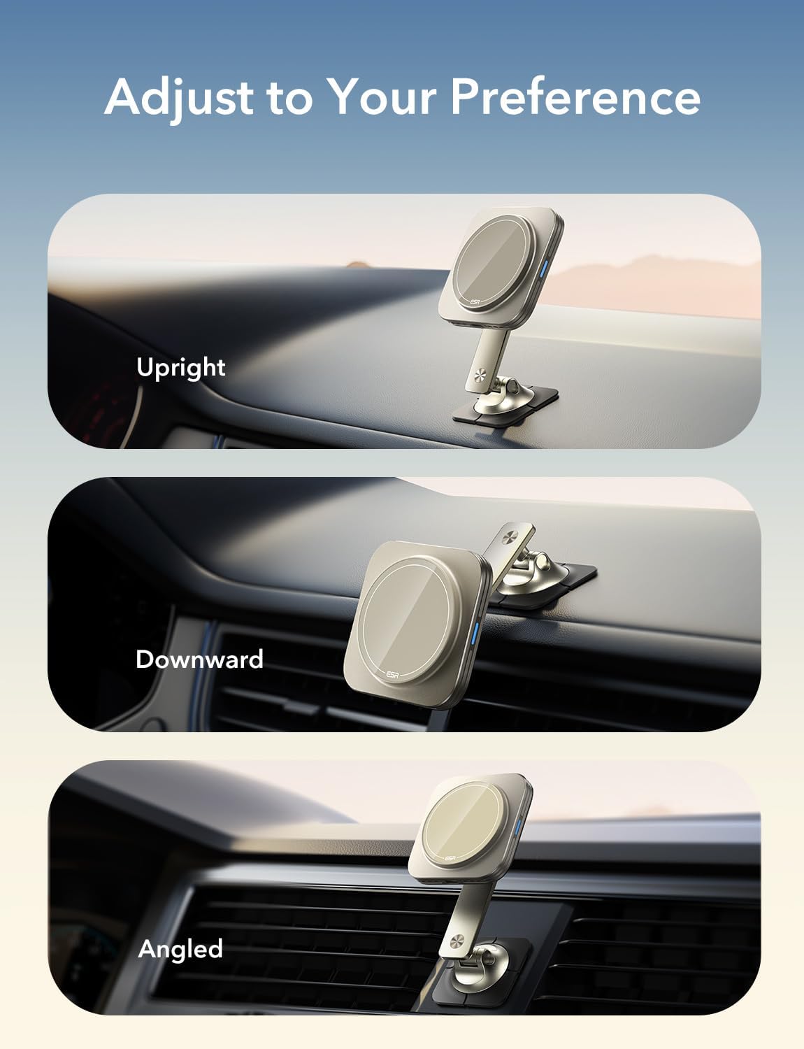 ESR for 15W MagSafe Car Mount Charger, Universal Dashboard/Tesla MagSafe Car Charger, Magnetic Wireless Charging, Adjustable Car Phone Holder for iPhone 17/16/15/14/13/12, S25, Pixel 10, Titanium