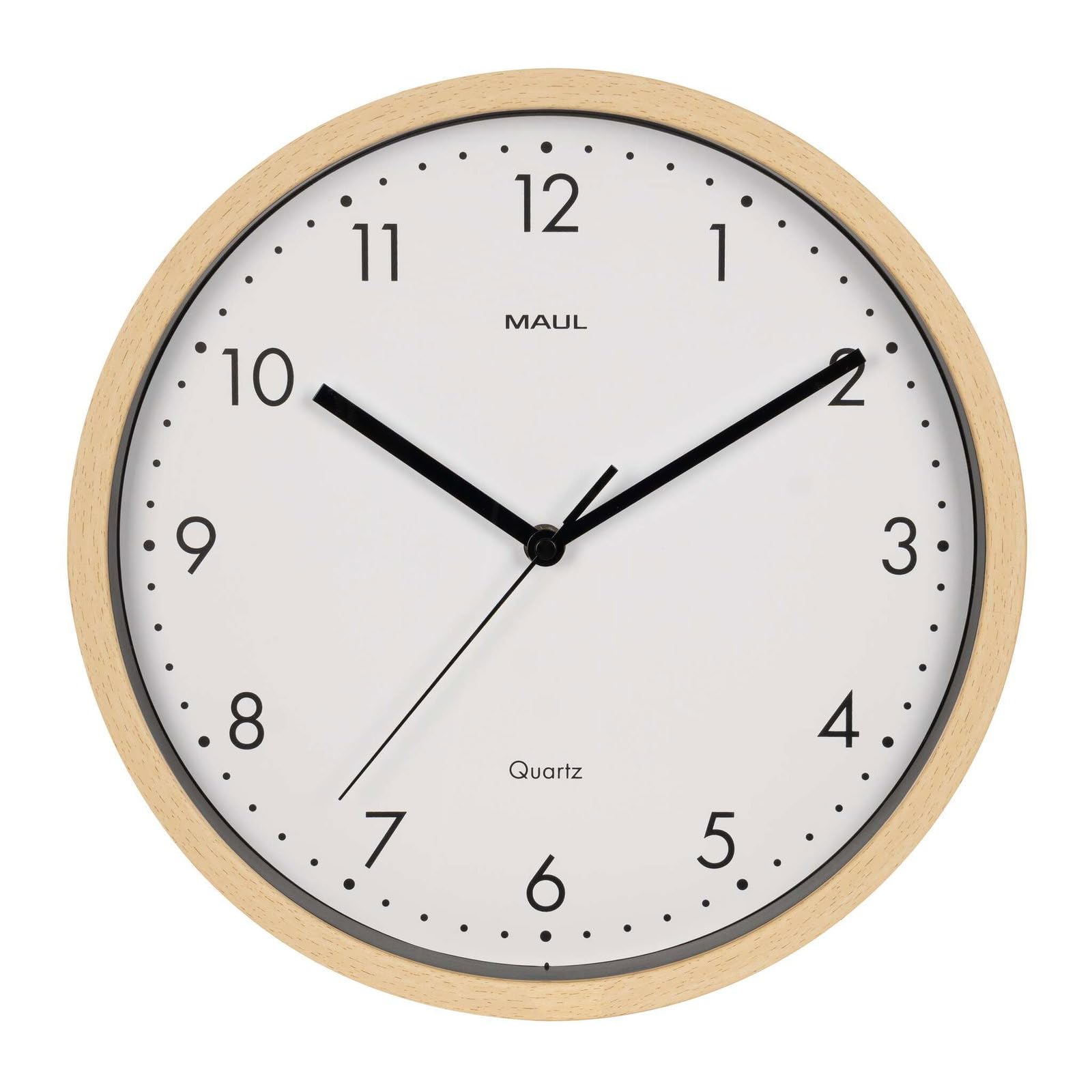 Horloge murale MAULgrain ronde 31cm mouvement quartz sans tic-tac cadran bois