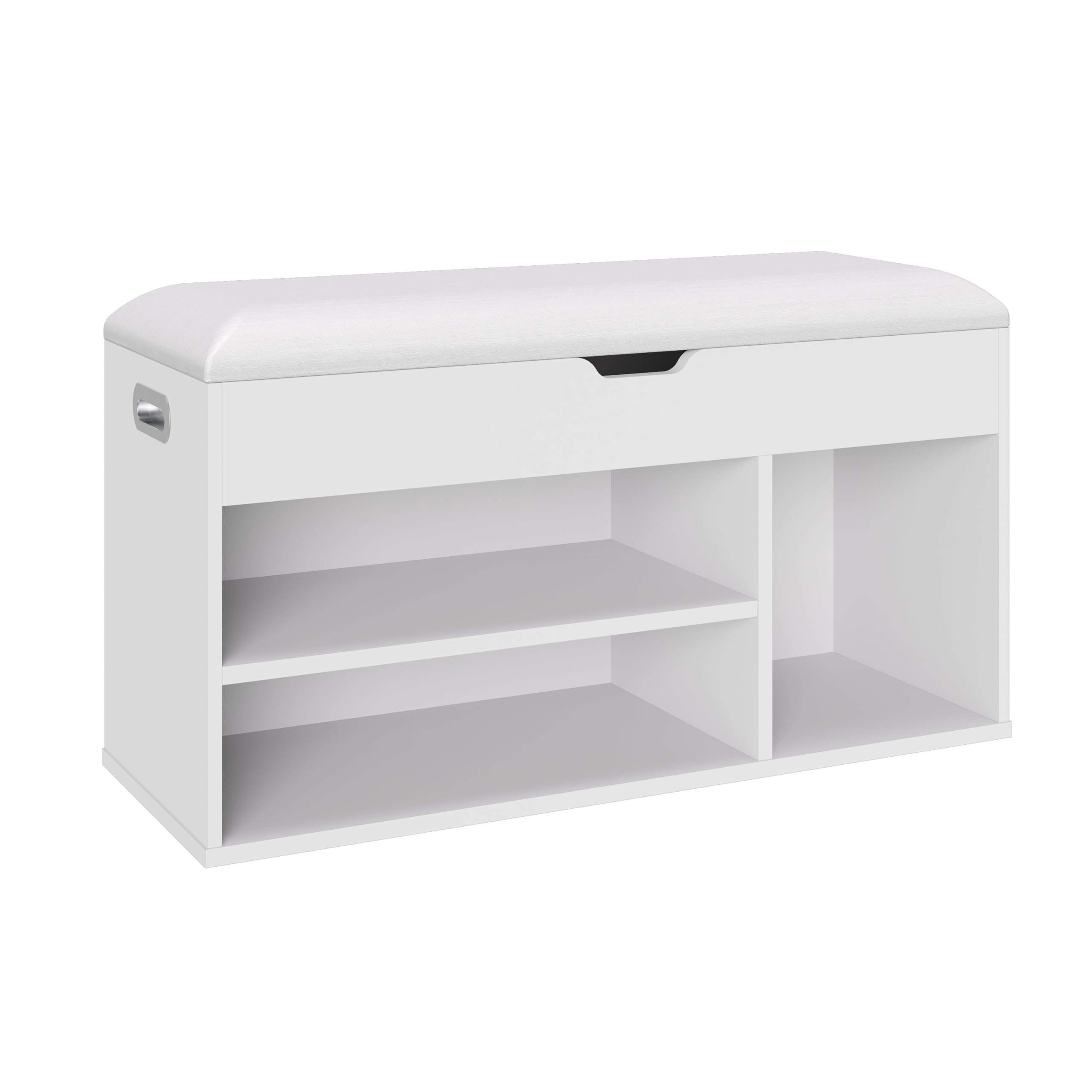 Shoe Bench With Padded Seat, Bench with Cushion Bed End Stool with Hidden Storage & 3 Shelves for Living Room Lounge Hallway Bedroom (Pure White)
