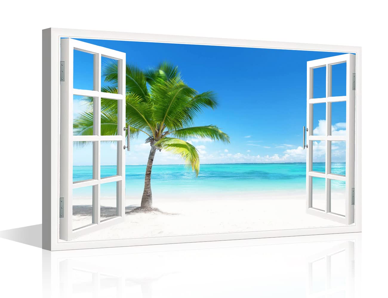 Beautiful Tropical View Canvas Wall Art Palm Tree on The Beach Paintings Modern Natural Scenery Picture for Bedroom Canvas Wall Art Home Decoration for Living Room Framed Ready to Hang (18"W x 12"H)