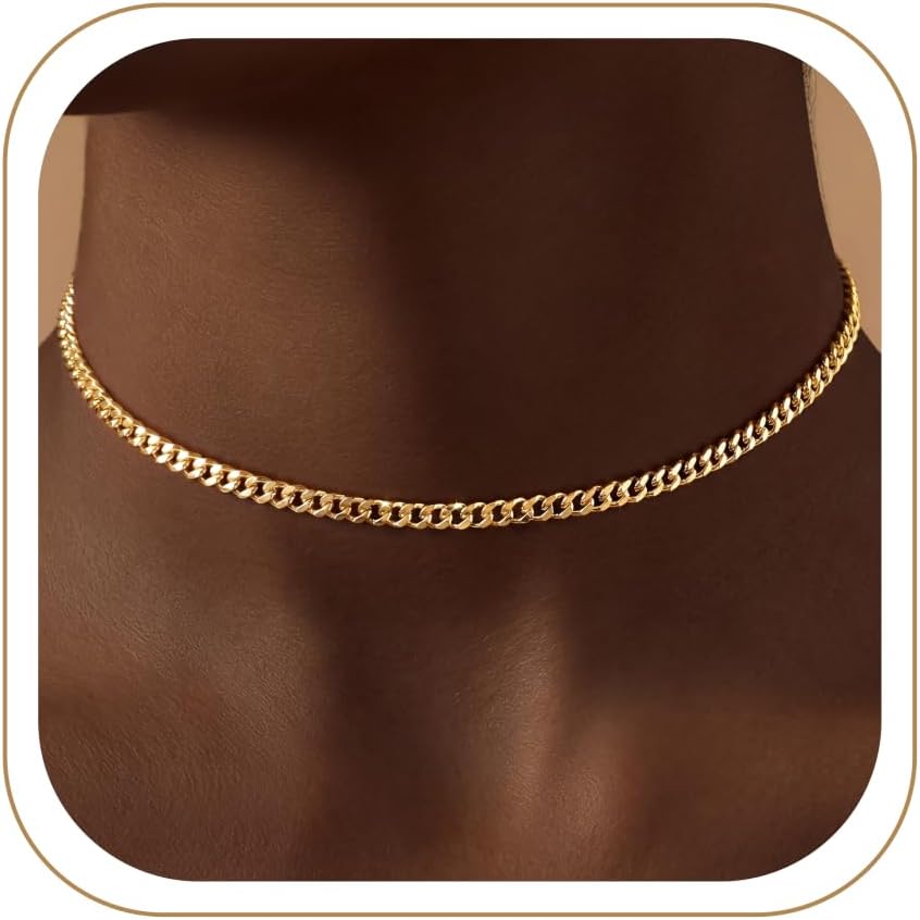 WomenGifts Cuban Link Chain Necklace for Women, Waterproof 14k Gold Silver Plated Chain Choker, Non Tarnish Stainless Steel Jewelry, 3.5/5/6/8/11mm,12.8/14/16/18 Inch Thin&Chunky&Thick