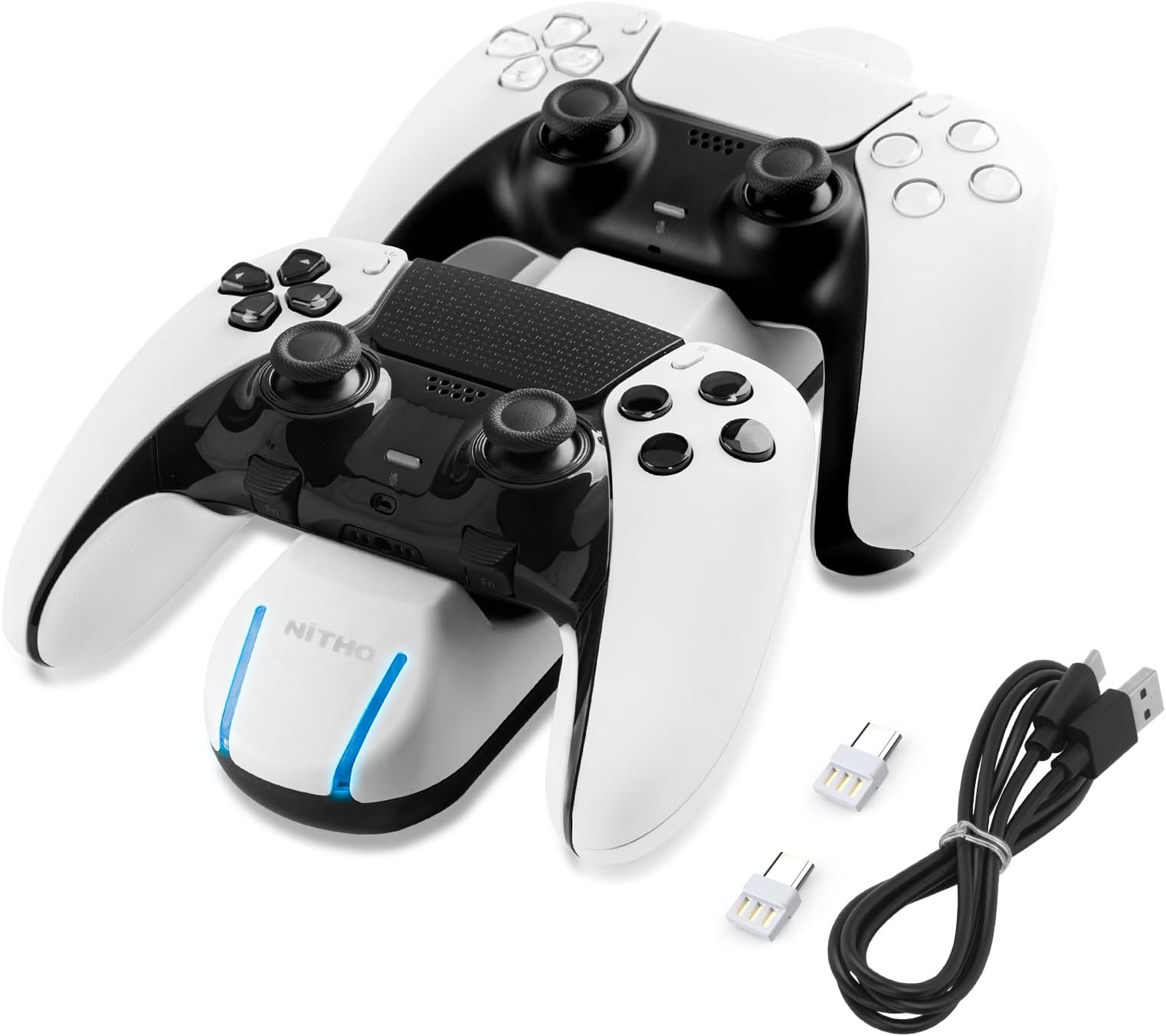 NiTHO Charging Station for PS5 and PS5 Edge Controllers, Compatible with PlayStation 5, USB-Powered Dual Charger Dock with LED Status Indicators, Charge 2 Controllers Simultaneously