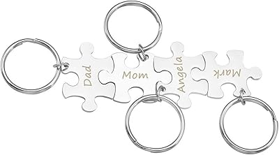 PiercingJ 4pcs Custom Matching Puzzle Dog Tag Pendant Keychain Couples