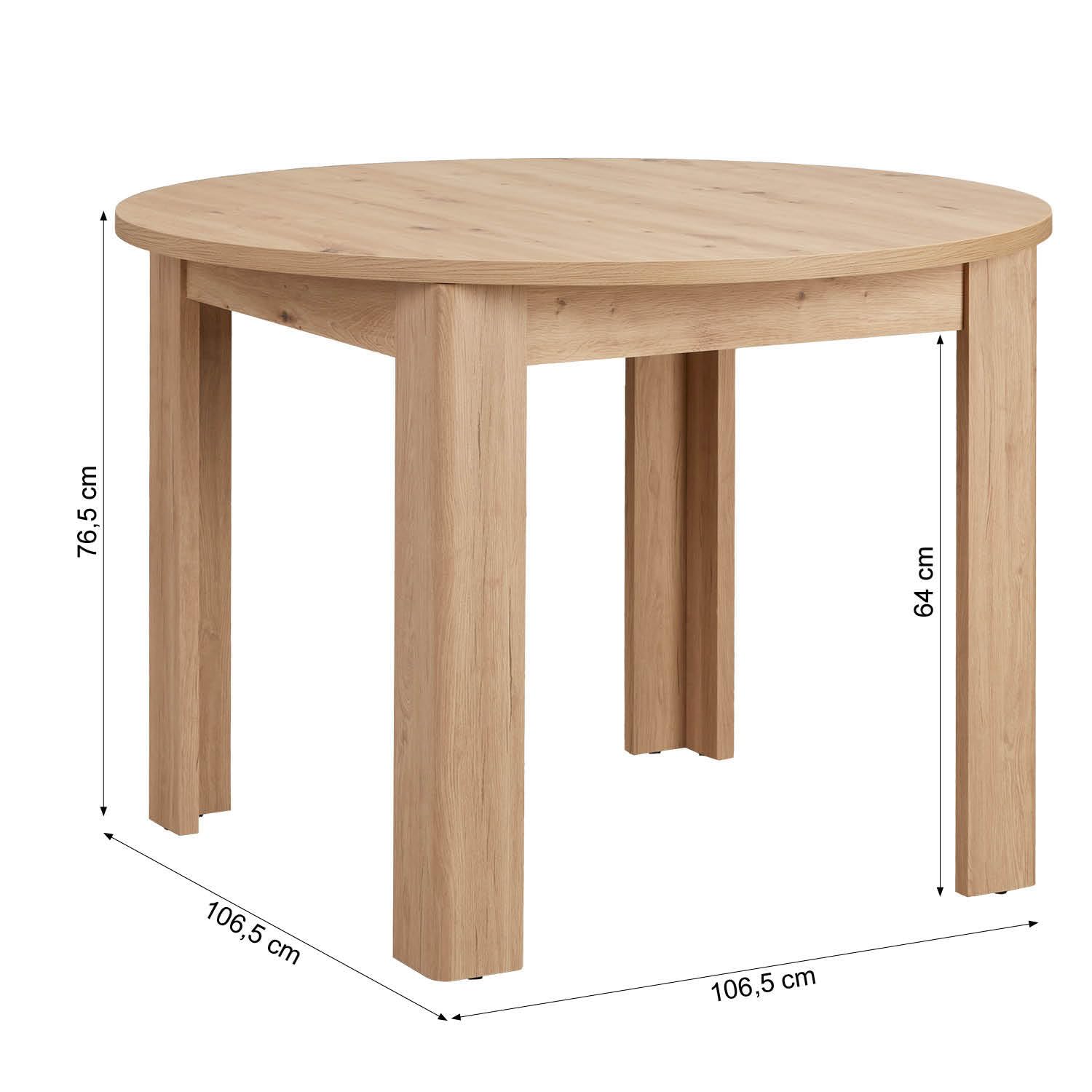 Homestyle4u 2789, Esstisch rund 106 cm Wohnzimmertisch Holz Natur Esszimmertisch Küchentisch Holztisch Esszimmer Tisch