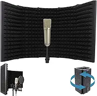 Pyle Escudo de isolamento de microfone dos EUA, 5 painéis, som vocal acústico, absorção de ruído, estúdio de gravação, espuma de 4 cm, ajuste de profundidade do microfone, suporte de choque removível,