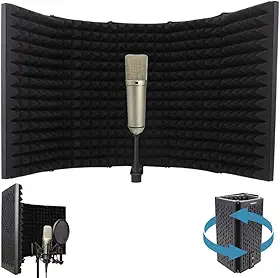 Pyle Escudo de isolamento de microfone dos EUA, 5 painéis, som vocal acústico, absorção de ruído, estúdio de gravação, espuma de 4 cm, ajuste de profundidade do microfone, suporte de choque removível,