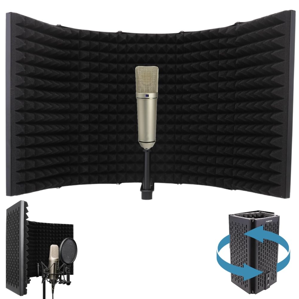 Pyle Microphone Isolation Shield, 5 Panel Acoustic Vocal Sound Dampening Noise Absorb Record Studio,1.6" Foam, Adjust Mic Depth, Removable Shock Mount, ⅝" Threaded, Podcast, Sing and Broadcast-1 set