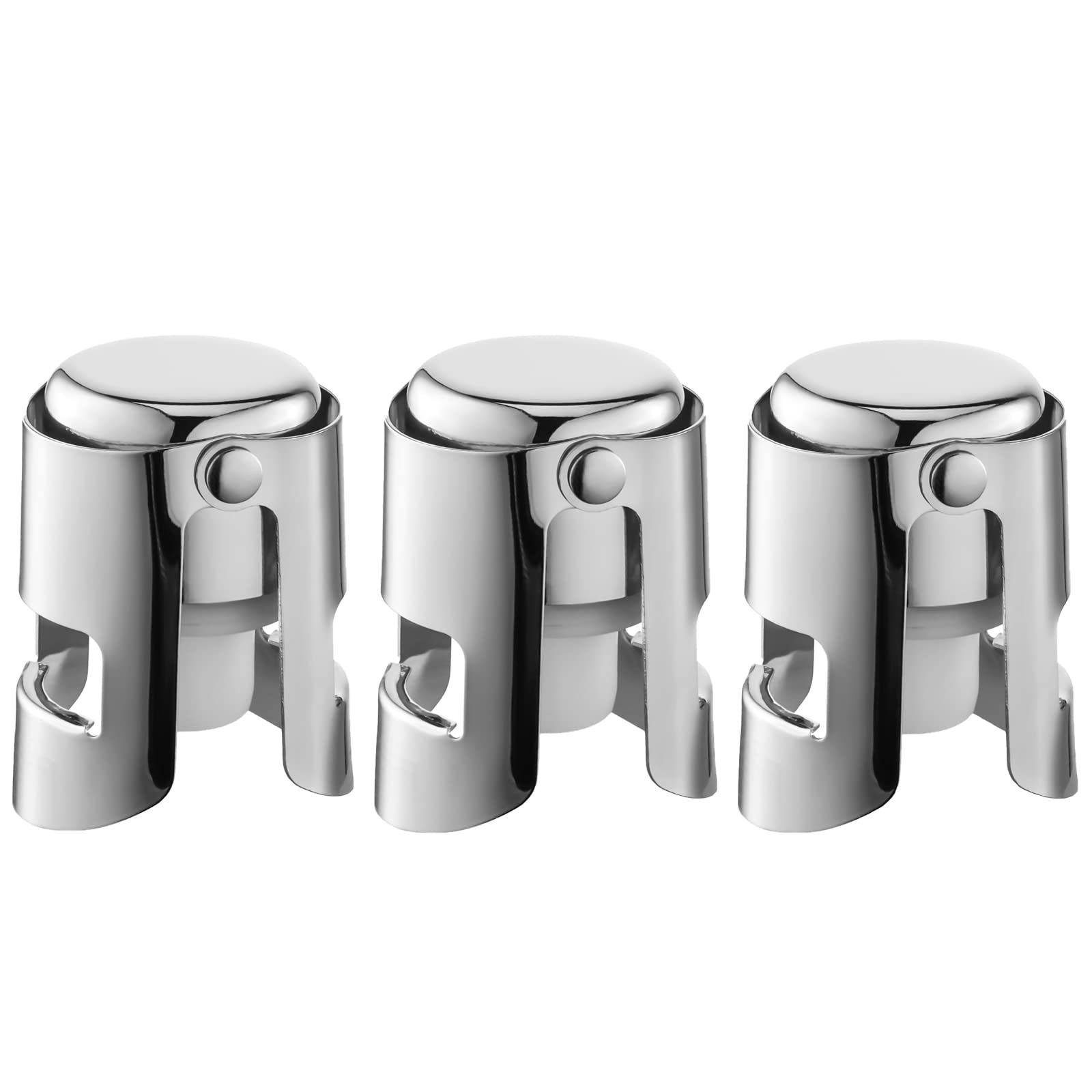 Champagne Stoppers with Stainless Steel Champagne Saver with Food Grade Silicone Leak proof Keep Fresh Suitable for Champagne, Cava, Prosecco and Sparkling (Silver, 3 Pack)