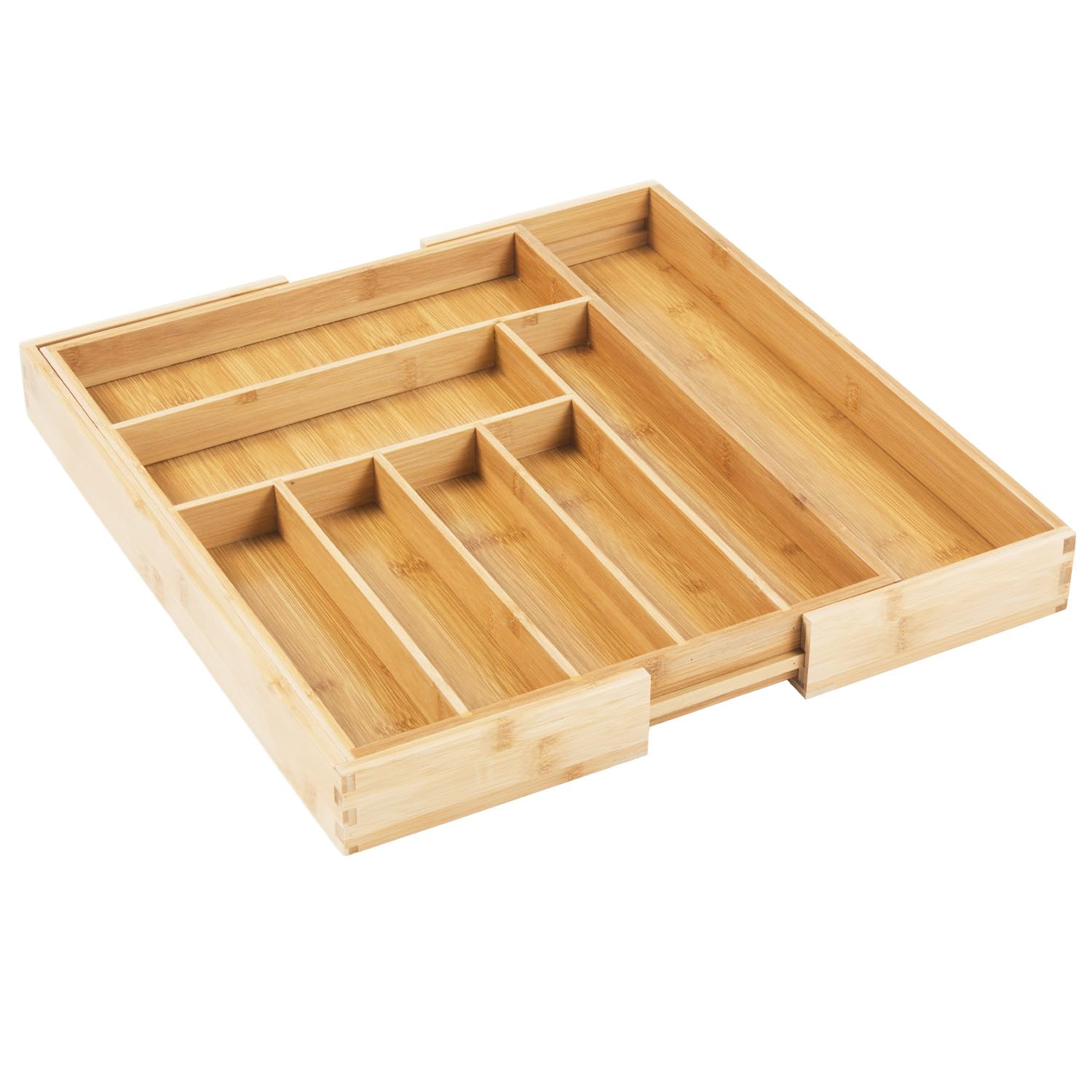 GreenBlue GB379 Organizadores de Bambú para Cubiertos | Bandeja Extensible, 7 Compartimientos Básicos y 2 Extraibles para Utansilios de Cocina | Organización de Cajón | Dim.: 32,5-50x43x45cm | 2 uds.