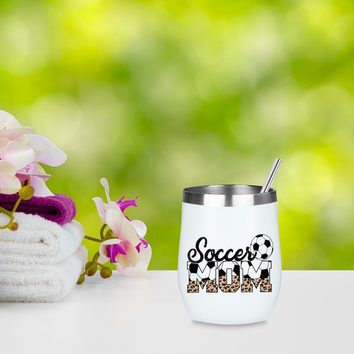 Funny Soccer Mom Essentials 12 oz Tumbler, Wine Tumbler Insulated Wine Glass with Lid, Mom Gifts Leopard Print Thank You Gifts for Women Mommy Mama Soccer Team Player Christmas Birthday Appreciation - Image 5