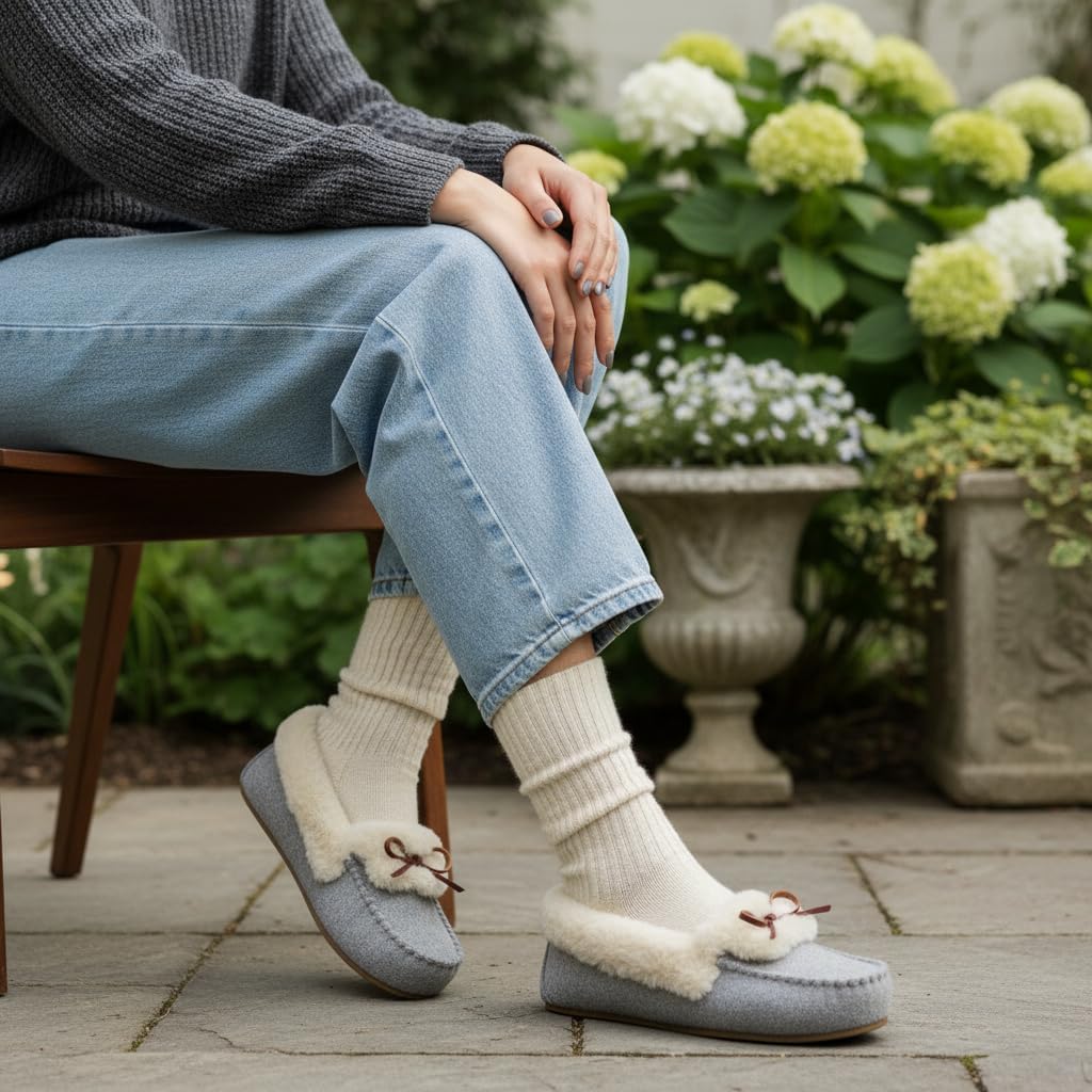 CUSHIONAIRE Stella Women's Moccasin Slippers – Faux Fur Lining, Memory Foam & Wide Widths Available