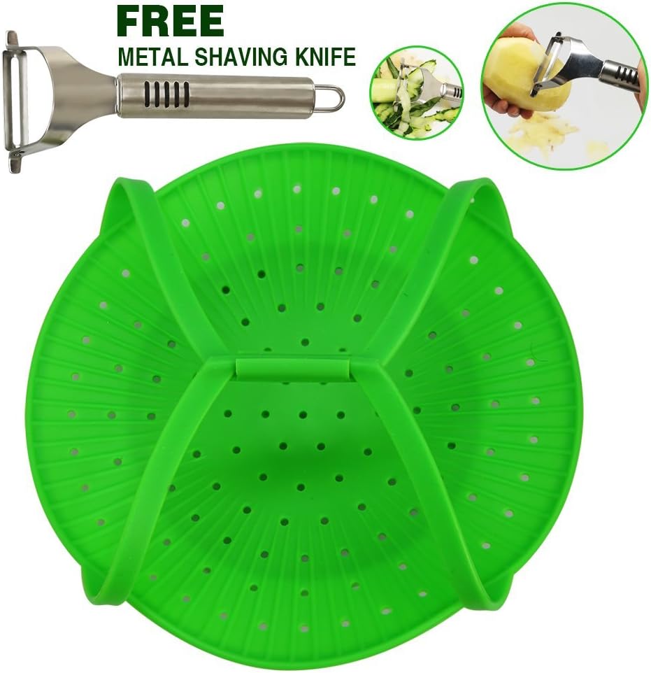 Droiee Silicone Vegetable Steamer Basket Insert for Cooking Pot [NON STICK] Best Silicone Steamer - Works in Microwave - [ Green ]