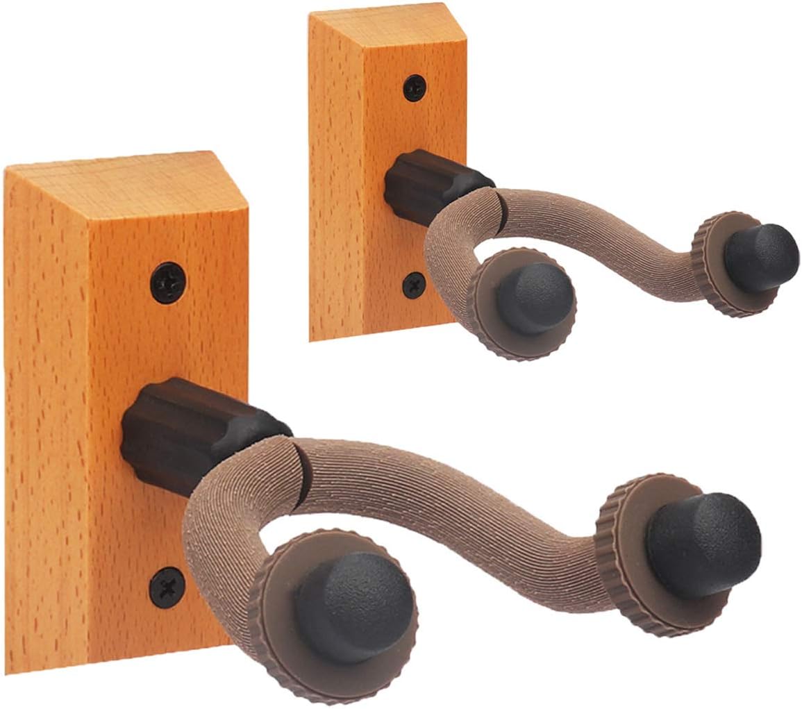 2 Pack Guitar Hangers Wall Mounts Holder Stand for Acoustic Electric Guitar Bass Ukulele –WINGO Cherry Wood.