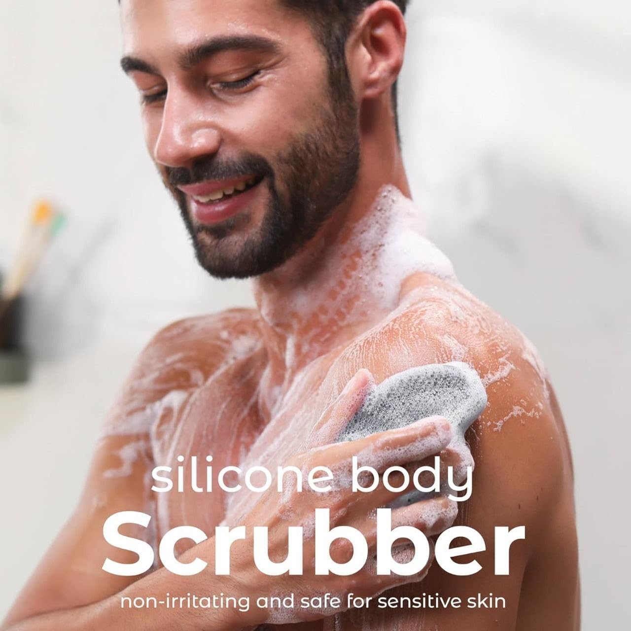 Minhgty Silicone Body Scrubber Bath Brush for Men | Cleanses, Exfoliates & Removes Dead Skin | Super Soft Silicone Bristles | Lathers Well | Ergonomic No-Slip Handle, Body Scrubber for Men & Women 2