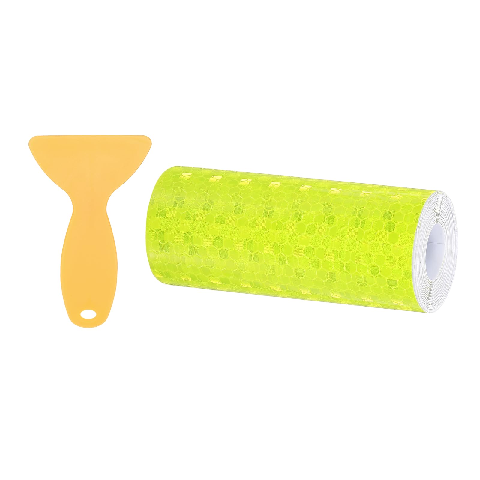 PATIKIL 4 Inch x 10 ft Reflective Tape, 1 Roll Waterproof Self Adhesive High Visibility Caution Warning Safety Tape Reflector with Scraper for Trucks Trailers Cars, Bright Yellow — image 1