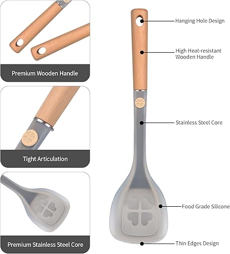 Miniatura 9 de Tenta Kitchen Espátula de silicona para panqueques para cocinar y hornear, espátulas de huevo de goma resistentes al calor de 600 F (espátula