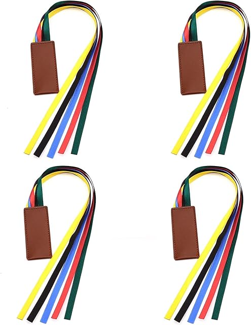 AIEX 4pcs Ribbon Bookmarks Leatherette Bookmark with 5 Colorful Ribbons Book Markers for Books Novel Bible Reading Office Accessories