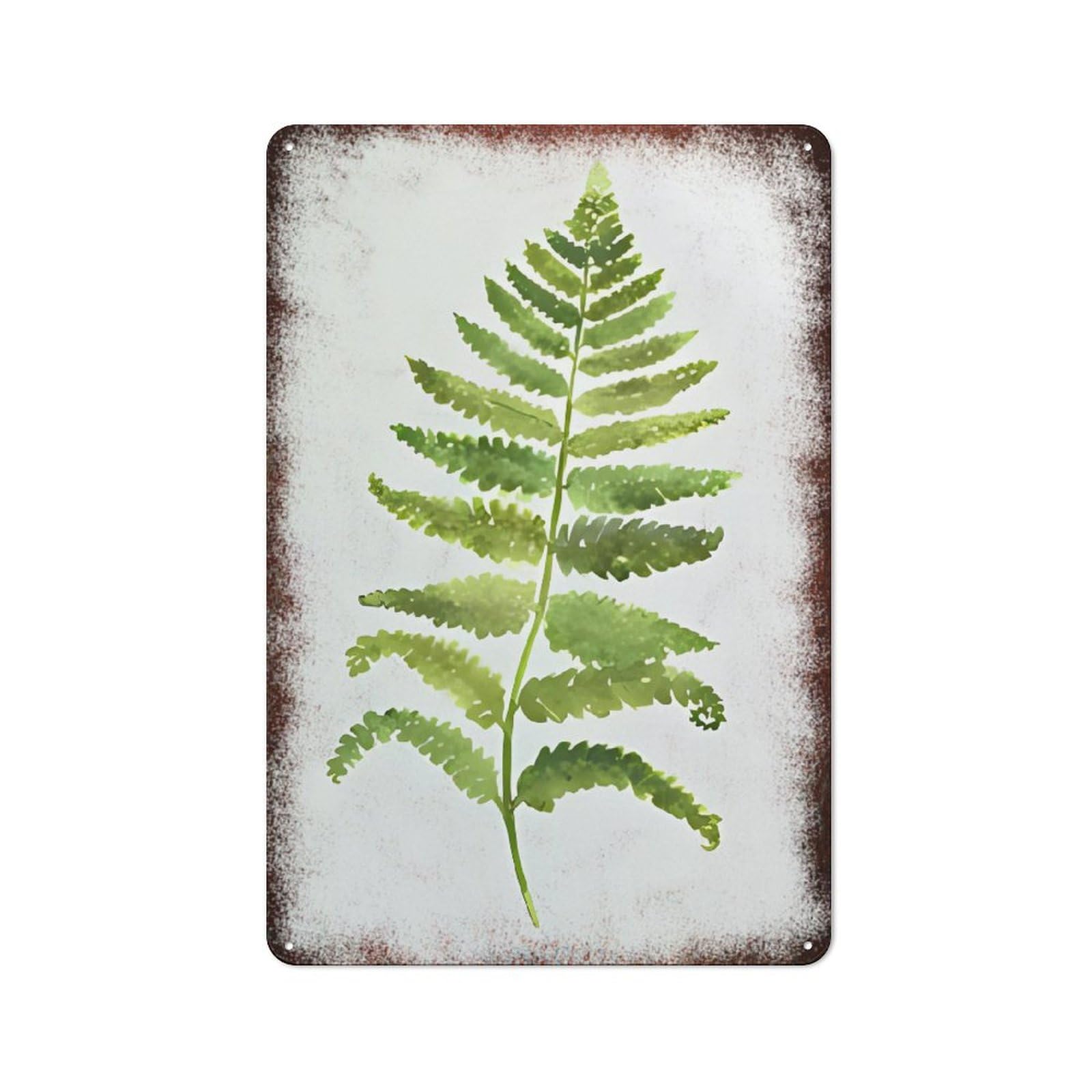 Green Fern Botanical Leaf Watercolor Metal Tin Sign Simple Elegant Wall Decor for Kitchen Bedroom Outdoor Area 8x12 Inch