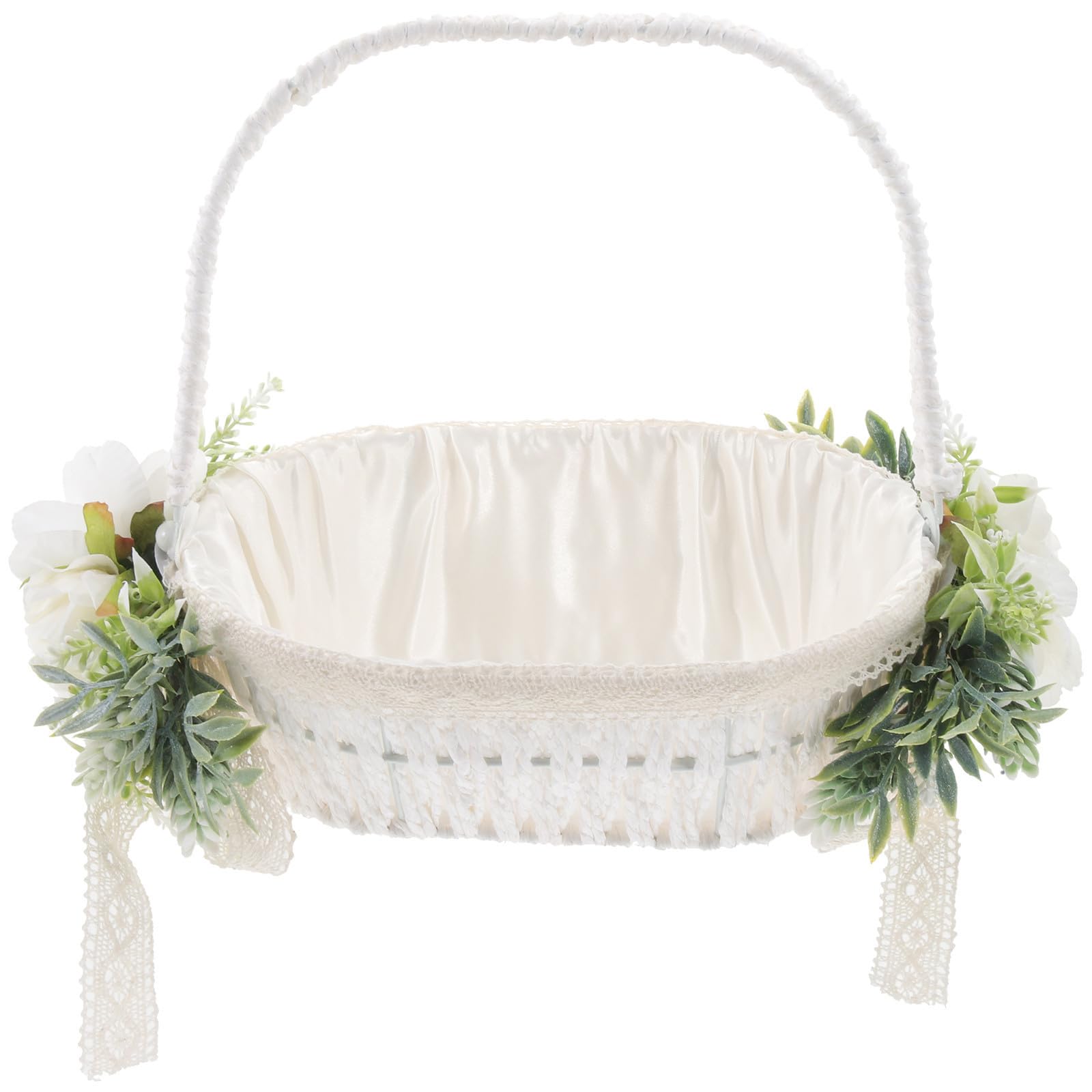 Panier à fleurs tressé anti-chute en corde et satin blanc pour bonbons et décoration table