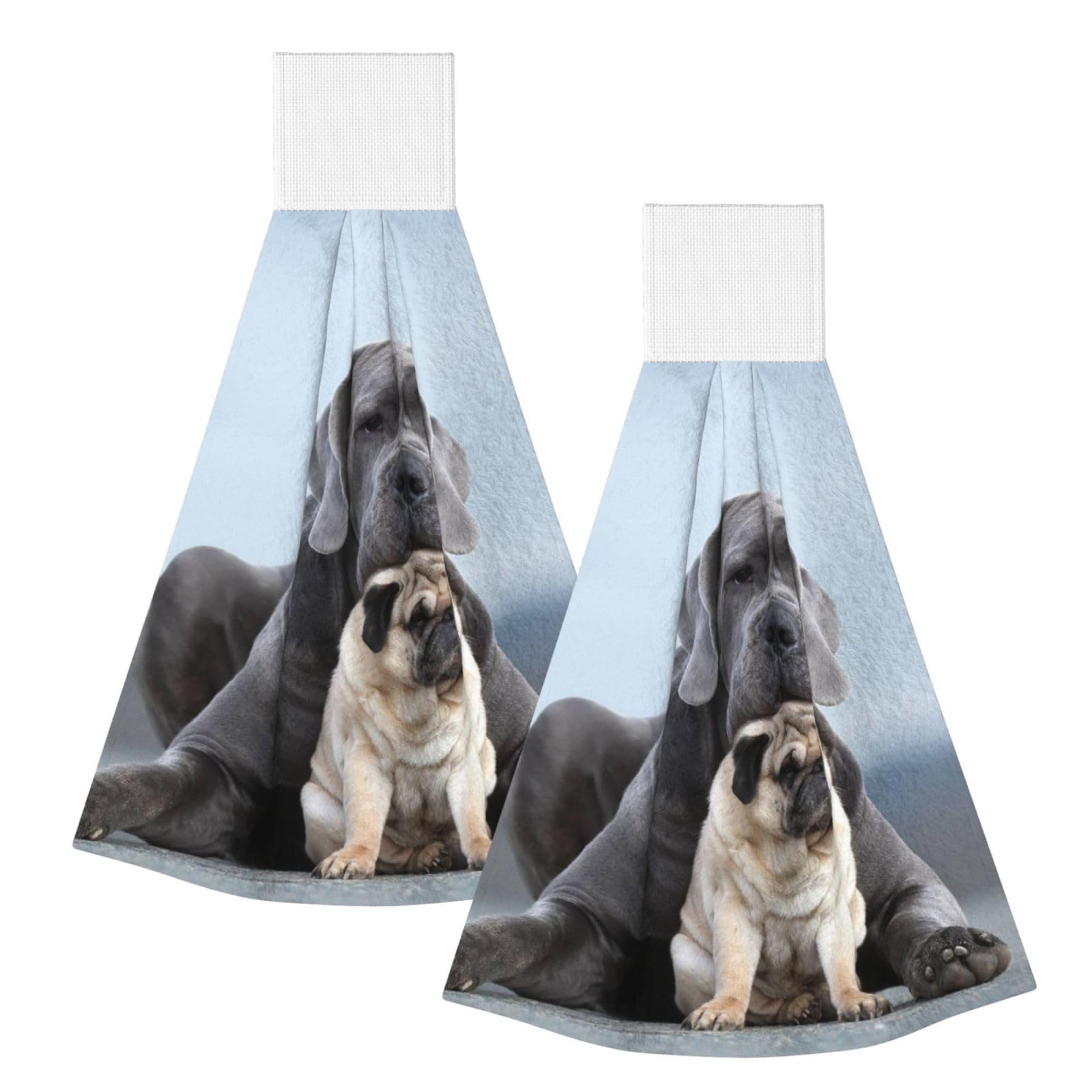 DOPKLNA Cane Corso Dogs Pug Friendship Concepts, 2 Pcs Hanging Coral Fiber Hand Towels for Bathroom, Absorbent Kitchen Towels