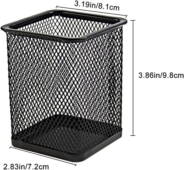 YZYANZI Pen Holder Metal Mesh Pencil Holder for Desk Office Pen Organiser Black, 1 Pack (SQUARE)