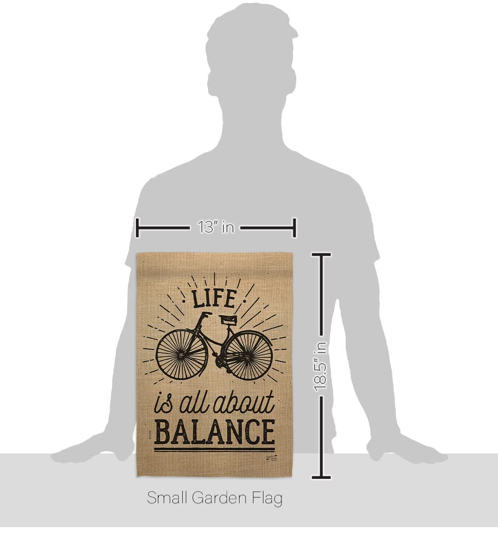 Angeleno Heritage Life is All About Balance Garden Flag Set with Stand Sports Cycling Ride Bicycle Bike Velo Entertainment Activity Physical House Banner Small Yard Gift Double-Sided, Made in USA