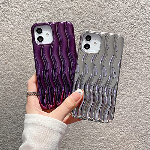 Lemoncover For Iphone Case Cute 3D Wave Shape Curly Frame Edge Design Soft Silicone Protective Bumper Women Girl Slim Shockproof (Shiny Plated Silver,Iphone 13 Pro Max) #TOP7