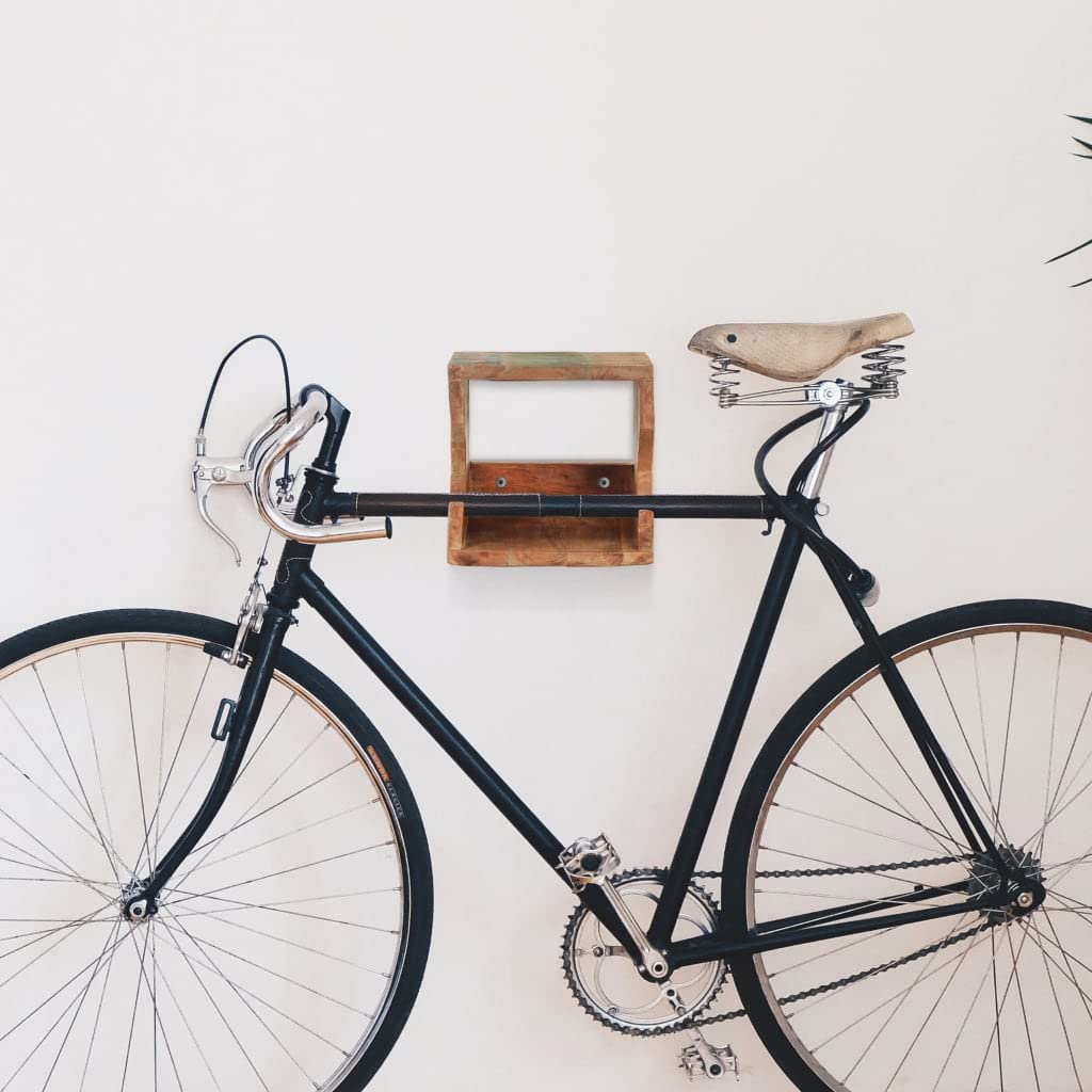 Wand Fahrradhalter aus recyceltem Massivholz 35x25x25 cm handgefertigter Fahrradträger für Garagen, Balkone und Fahrradgeschäfte geeignet für E-Bikes Mountainbikes und Rennräder