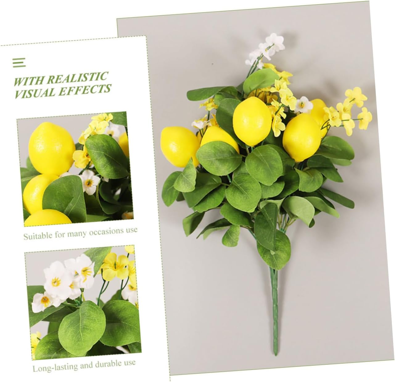 4pcs Imitation Lemon Artificial Branch Simulation Bouquet for Home Decor Wedding Party and Photography Props Vivid Colors with Realistic Leaves