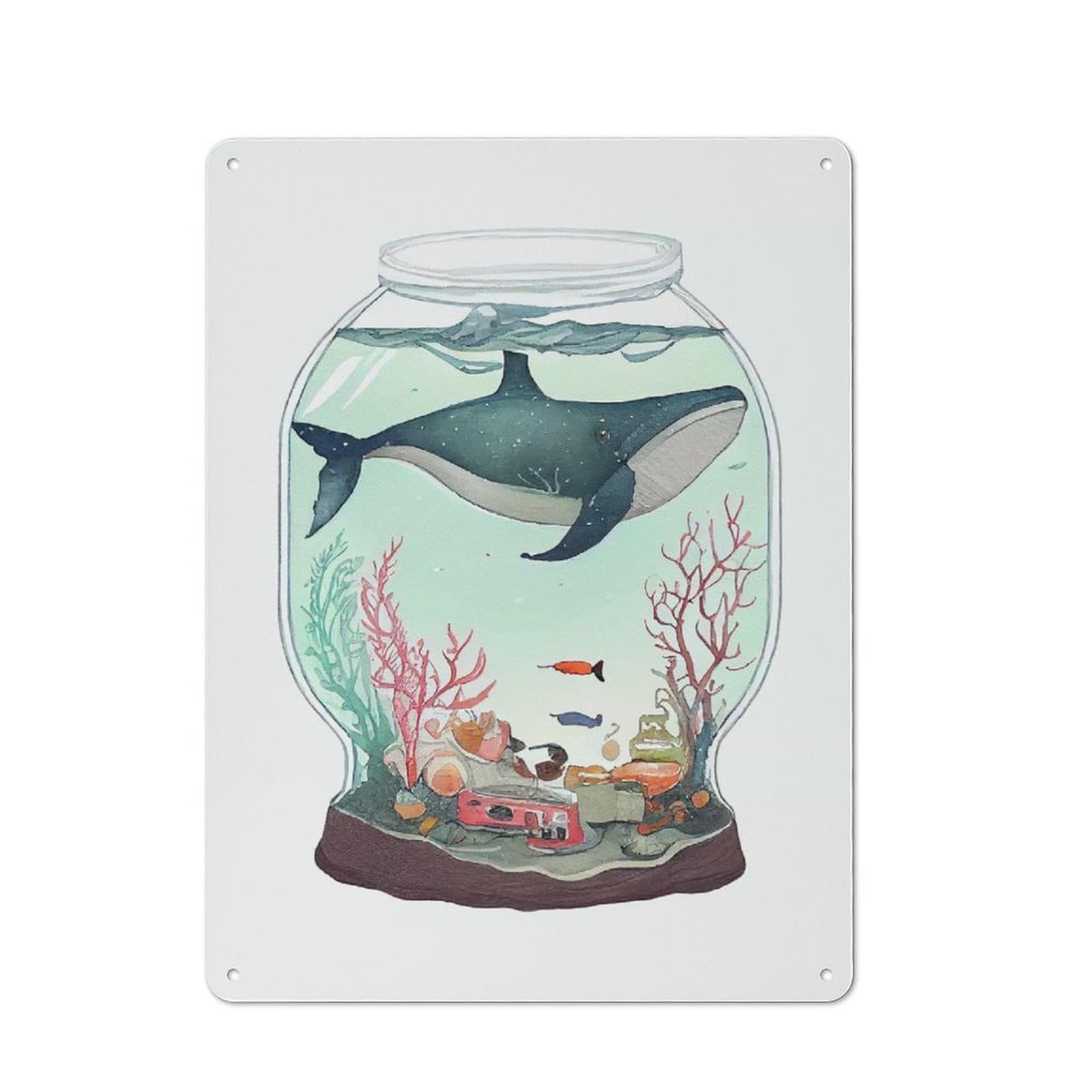 Junmoney Mini Whale In Aquarium Tin Sign With Design 40X30cm, Garage Style Garage Wall Decor For Garage, Hobby Room, Office Or Man Cave