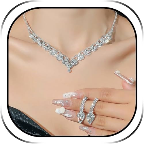 Dcfywl731 Silver Jewelry Set for Women Wedding Jewelry Sets for Brides Rhineston