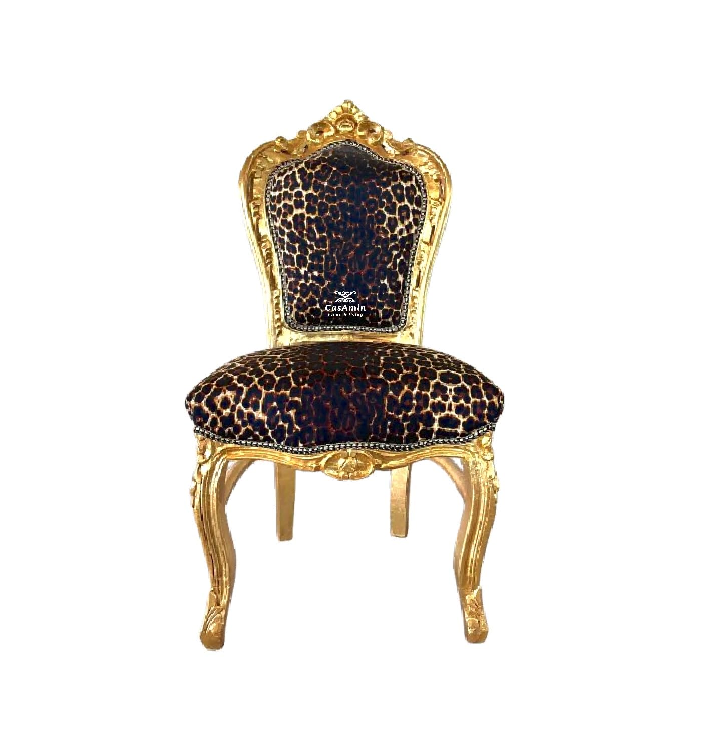CasAmin Chaise d'appoint en style baroque Louis XVI motif léopard et doré pour décoration salle à manger