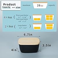 Vista 2 de HAOTOP Mantequillera de porcelana perfecta para 4 barras de mantequilla, recipiente de mantequilla grande de cerámica con tapa (negro)