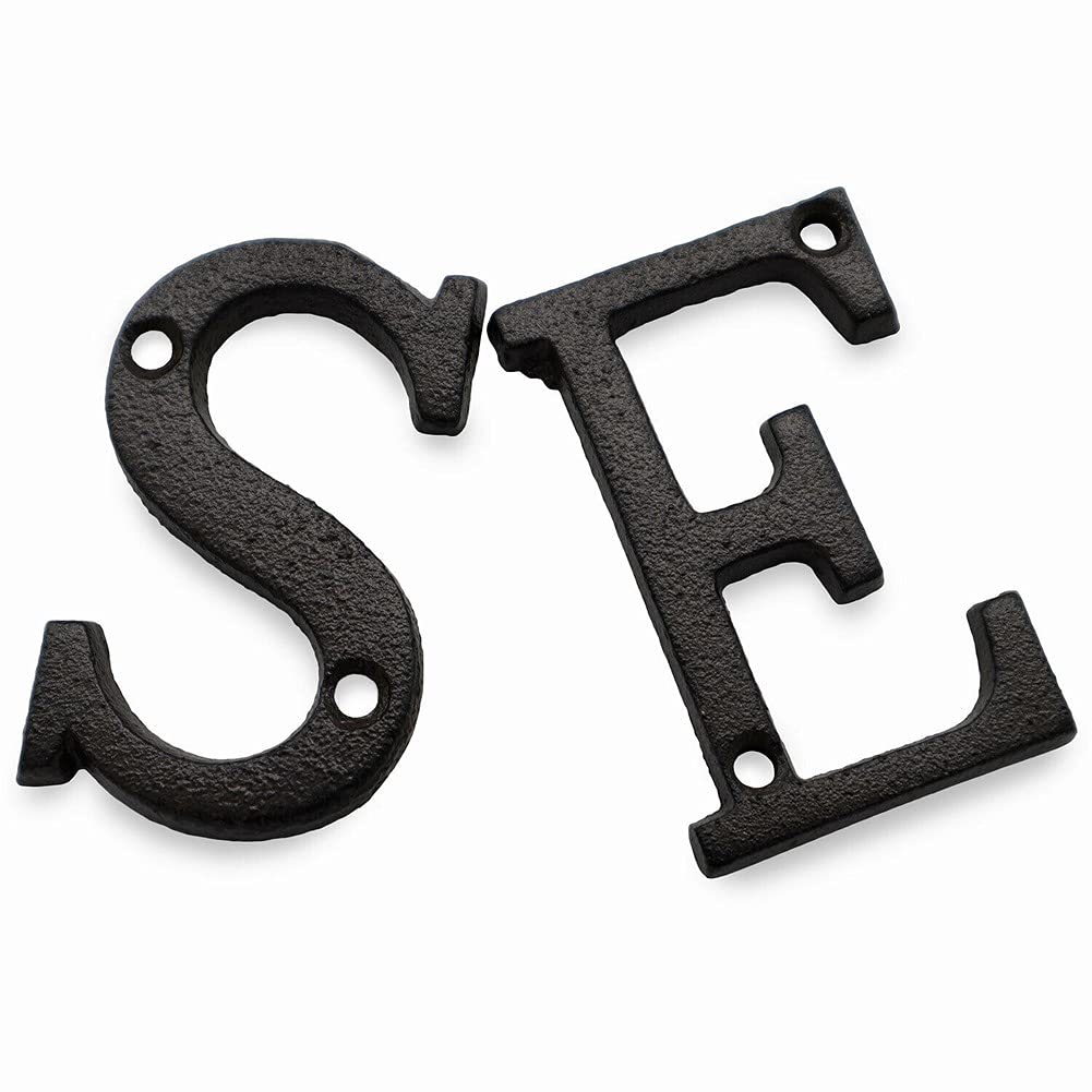 ausuky 1x Placa de Hierro Forjado Negro Envejecido para Puerta de Casa y Garaje, Letras Alfabeto y Números (E)