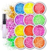 Neon Holographic Body Glitter I 12 Colors + 1 Glitter Glue for Face, Hair, Nail, Eye & Glitter Ey...