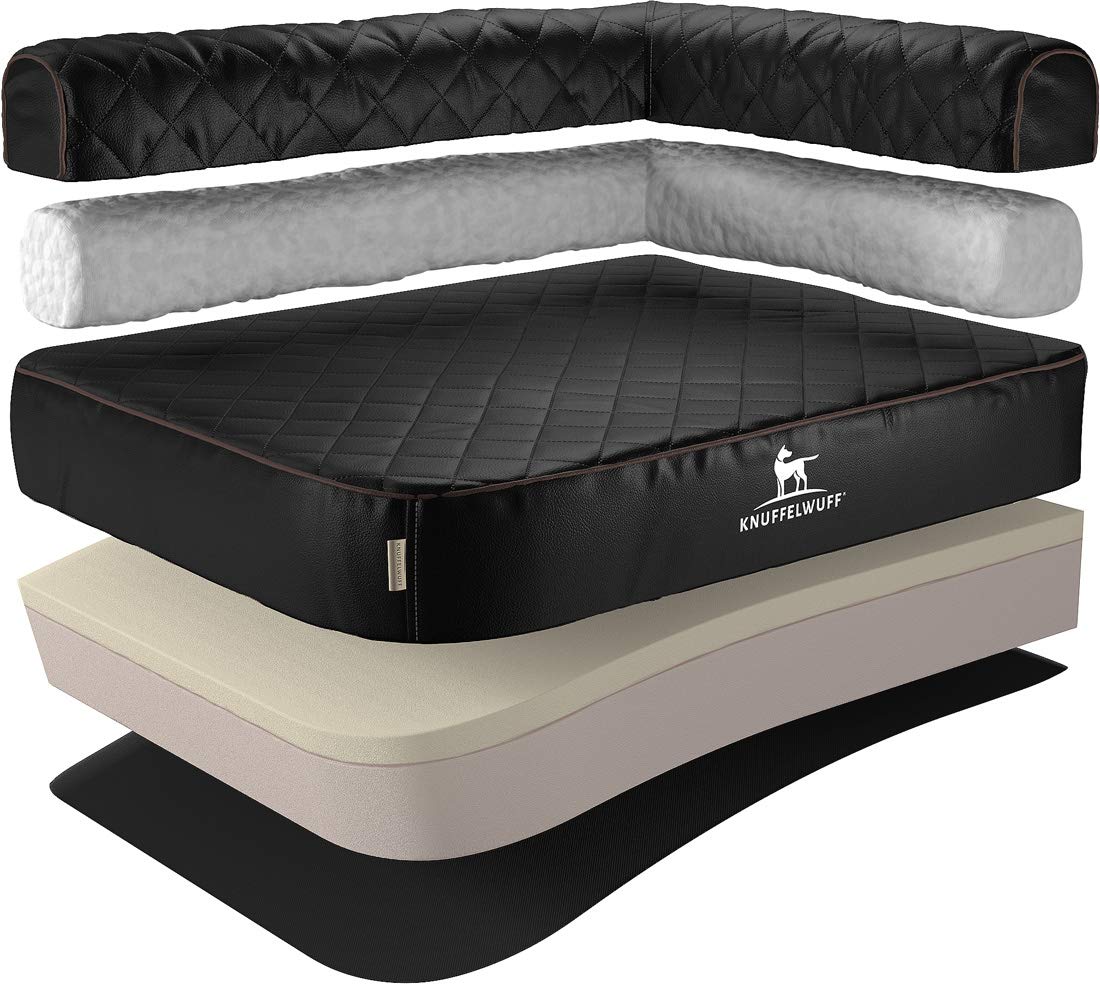 Knuffelwuff 14109-004 - Cama ortopédica para Perros (Lavable, Piel sintética, M-L, Respaldo Derecho), Color Negro