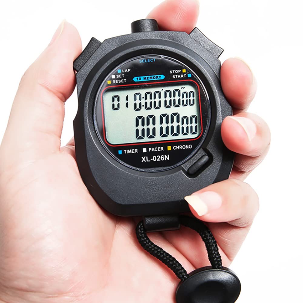 Timer Sportivo Precisione 1/100 Secondi 10 Memoria Ampio Display Nuoto Corsa Allenamento
