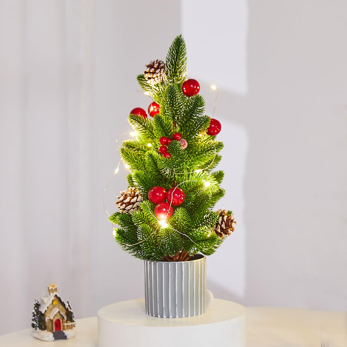 Árbol de Navidad Pequeño Clásico Decoración de Mesa (Red Pine)