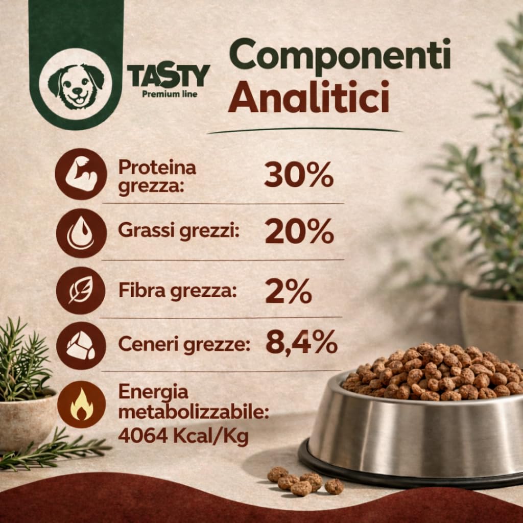 Mangolè Tasty Dog Adult Power 20 kg Croccantini per Cani Attivi Alto Contenuto Proteico Alimento Completo Energia Elevata Made in Italy